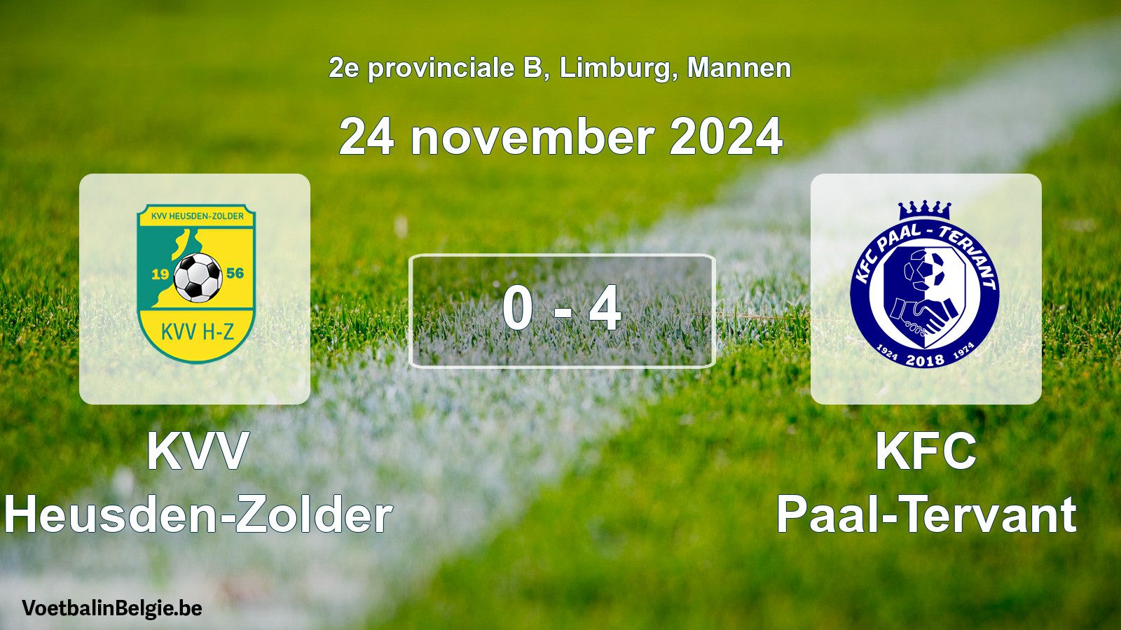 Gespeelde wedstrijd mannenvoetbal: KVV Heusden-Zolder - KFC Paal-Tervant 0 - 4 (24 november 2024)