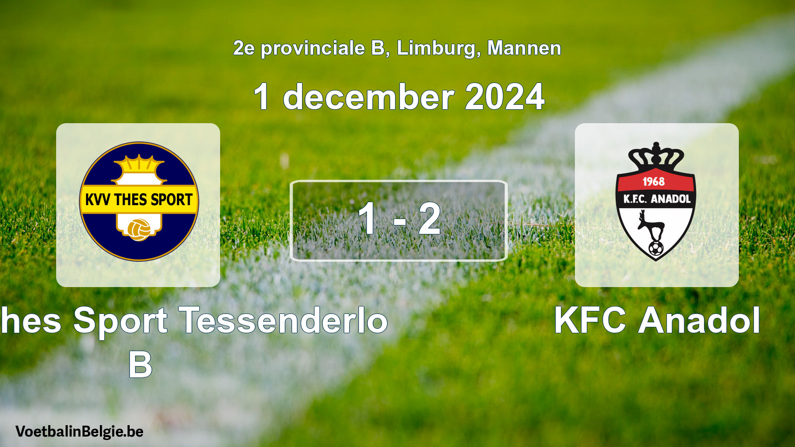 Gespeelde wedstrijd mannenvoetbal: KVV Thes Sport Tessenderlo B - KFC Anadol 1 - 2 (1 december 2024)