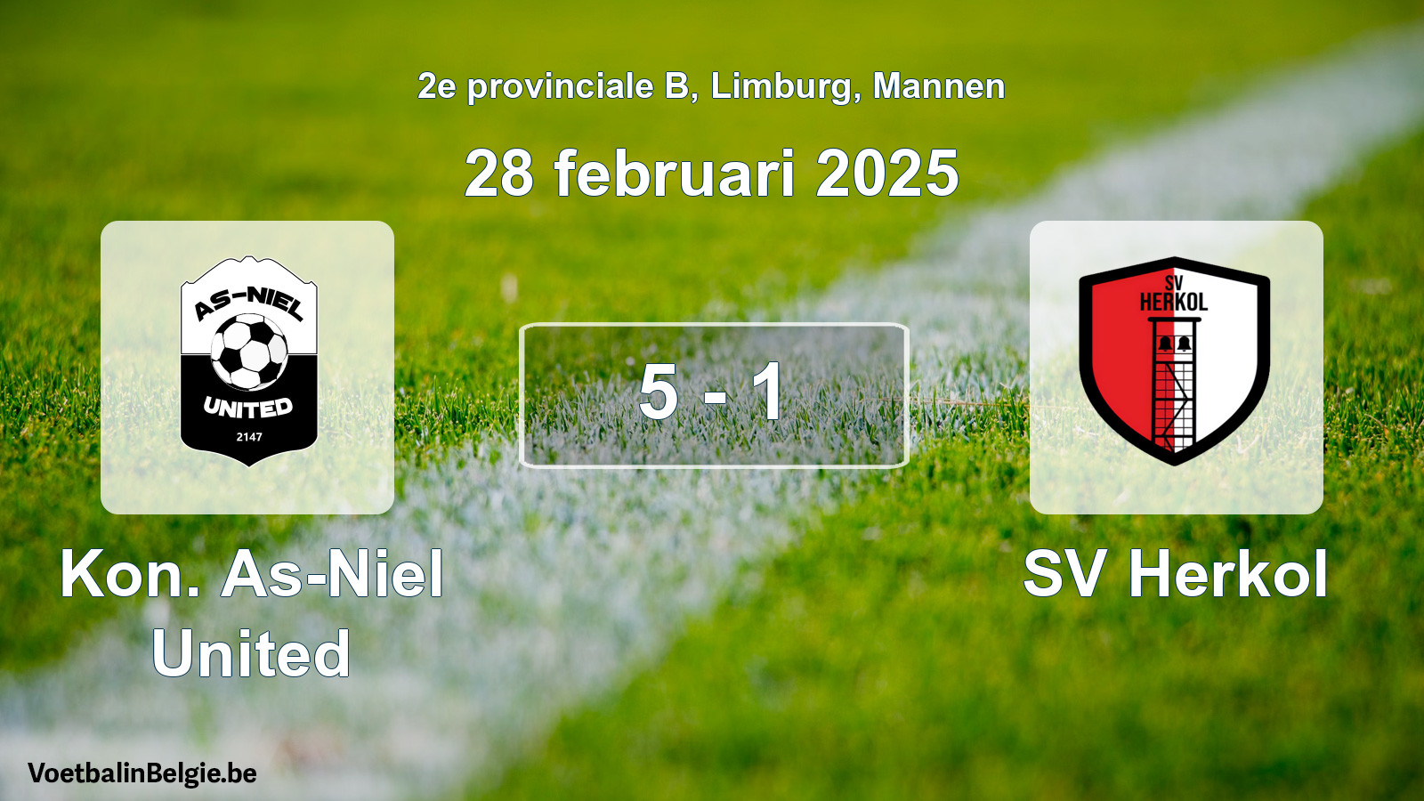 Gespeelde wedstrijd mannenvoetbal: Kon. As-Niel United - SV Herkol 5 - 1 (28 februari 2025)