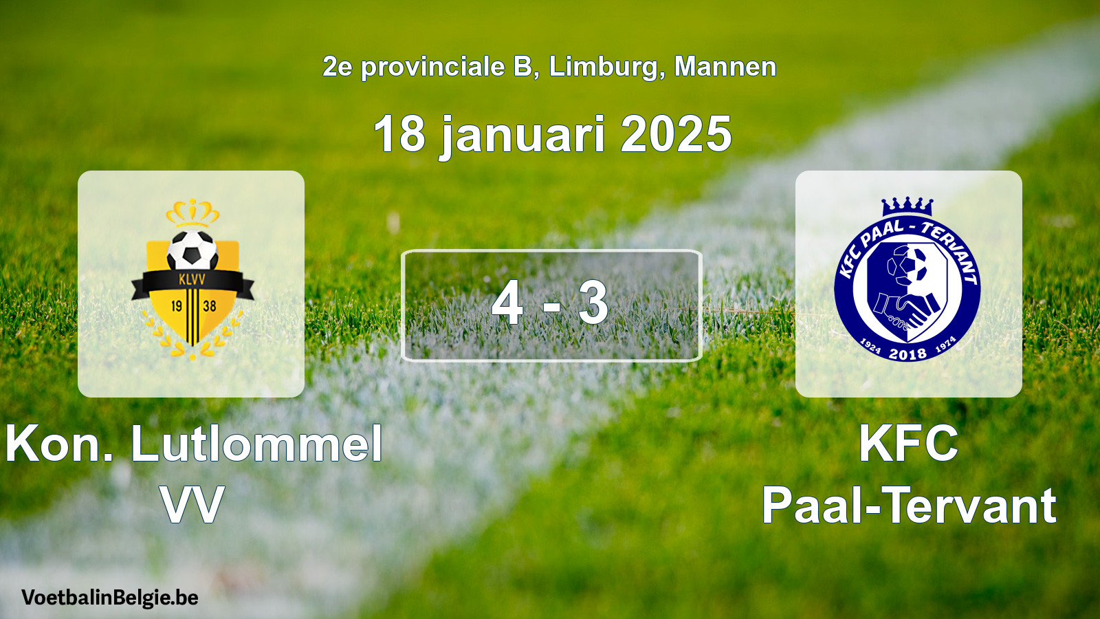 Gespeelde wedstrijd mannenvoetbal: Kon. Lutlommel VV - KFC Paal-Tervant 4 - 3 (18 januari 2025)