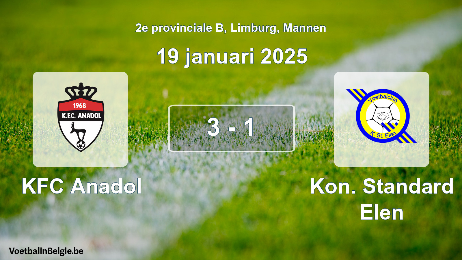 Gespeelde wedstrijd mannenvoetbal: KFC Anadol - Kon. Standard Elen 3 - 1 (19 januari 2025)