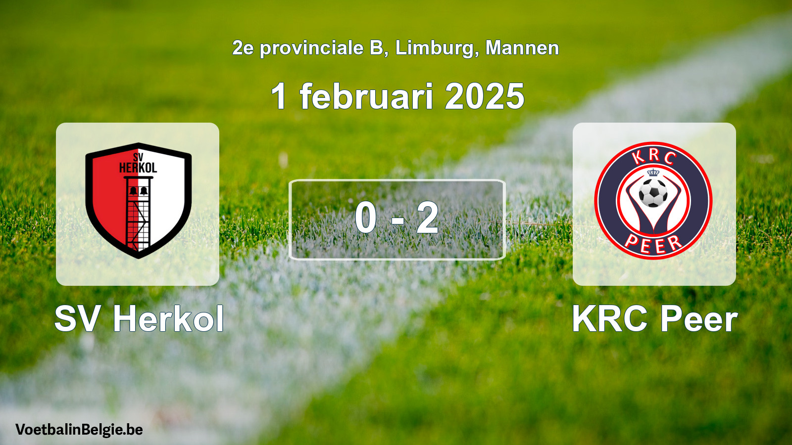Gespeelde wedstrijd mannenvoetbal: SV Herkol - KRC Peer 0 - 2 (1 februari 2025)