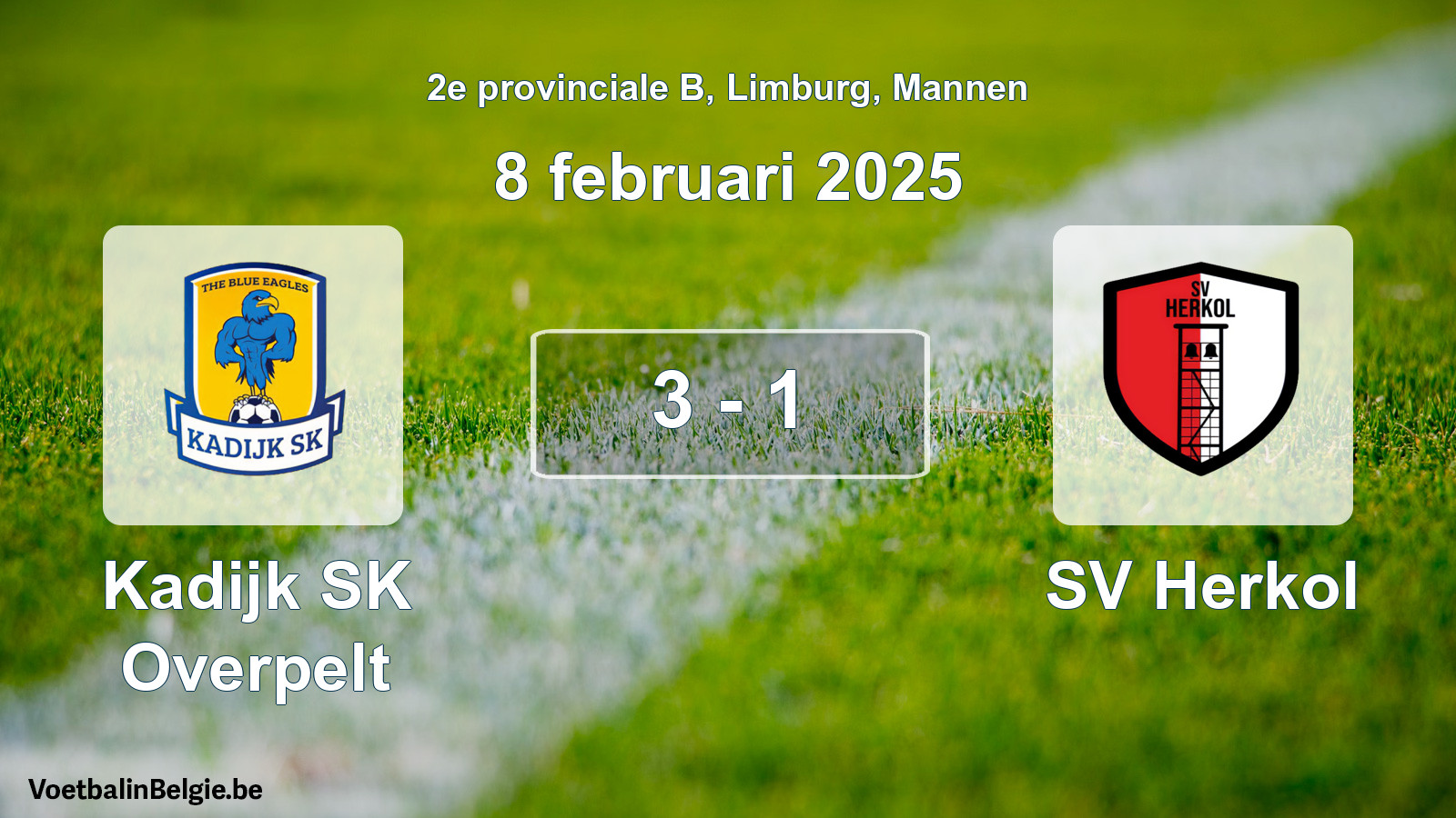 Gespeelde wedstrijd mannenvoetbal: Kadijk SK Overpelt - SV Herkol 3 - 1 (8 februari 2025)