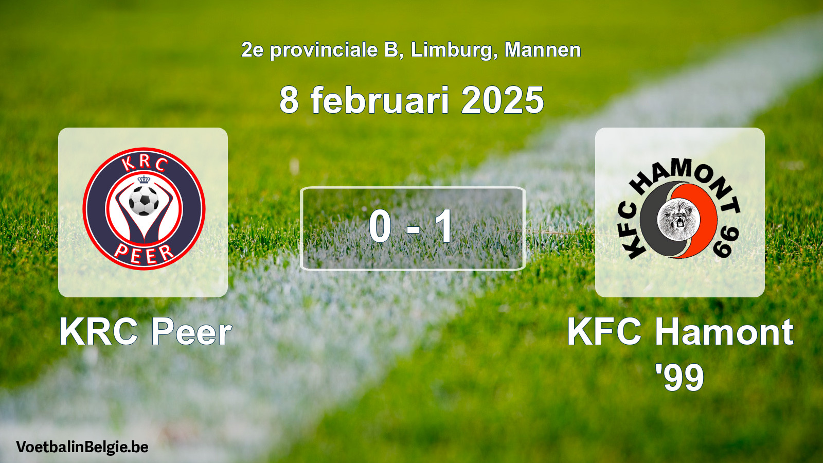 Gespeelde wedstrijd mannenvoetbal: KRC Peer - KFC Hamont '99 0 - 1 (8 februari 2025)