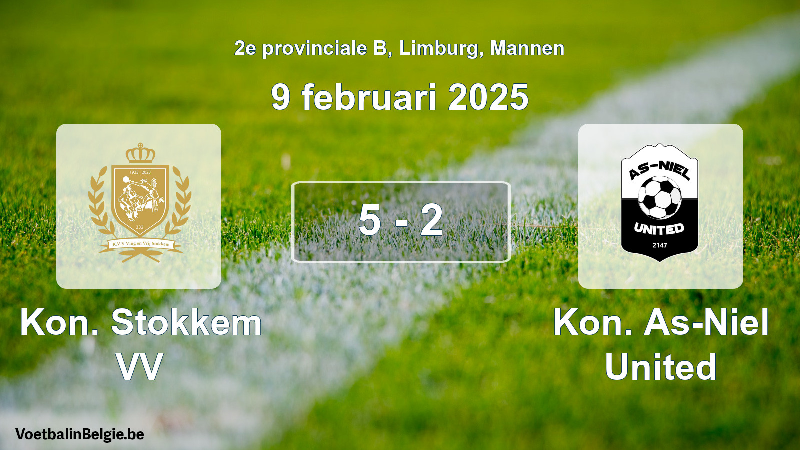 Gespeelde wedstrijd mannenvoetbal: Kon. Stokkem VV - Kon. As-Niel United 5 - 2 (9 februari 2025)
