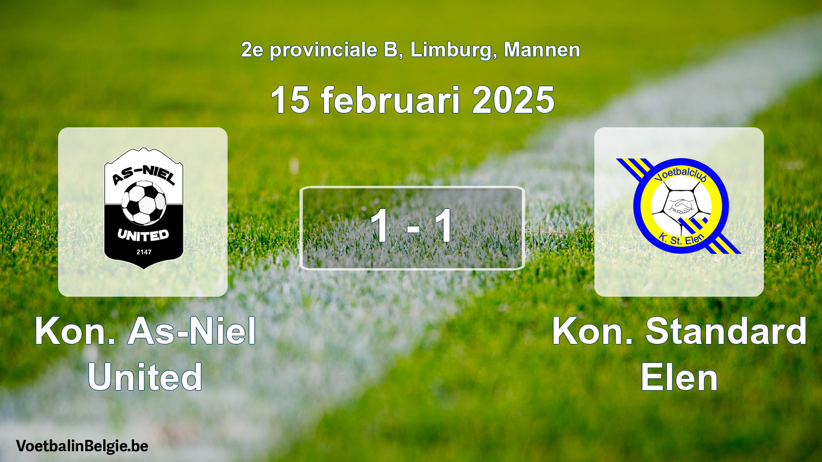 Gespeelde wedstrijd mannenvoetbal: Kon. As-Niel United - Kon. Standard Elen 1 - 1 (15 februari 2025)