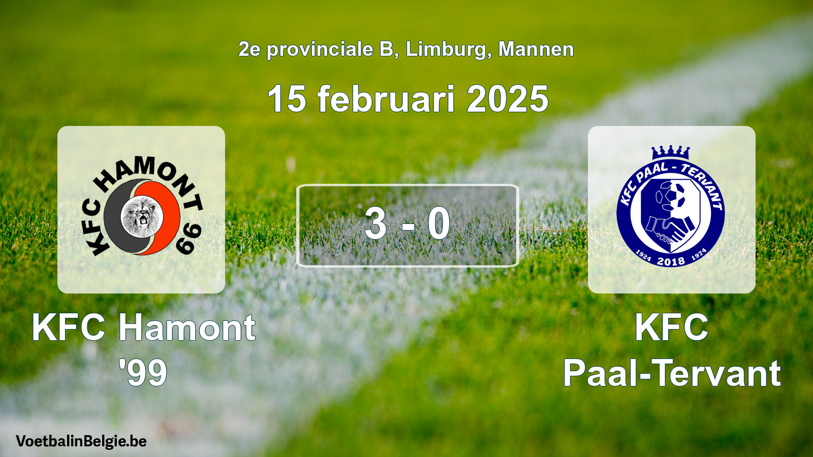 Gespeelde wedstrijd mannenvoetbal: KFC Hamont '99 - KFC Paal-Tervant 3 - 0 (15 februari 2025)
