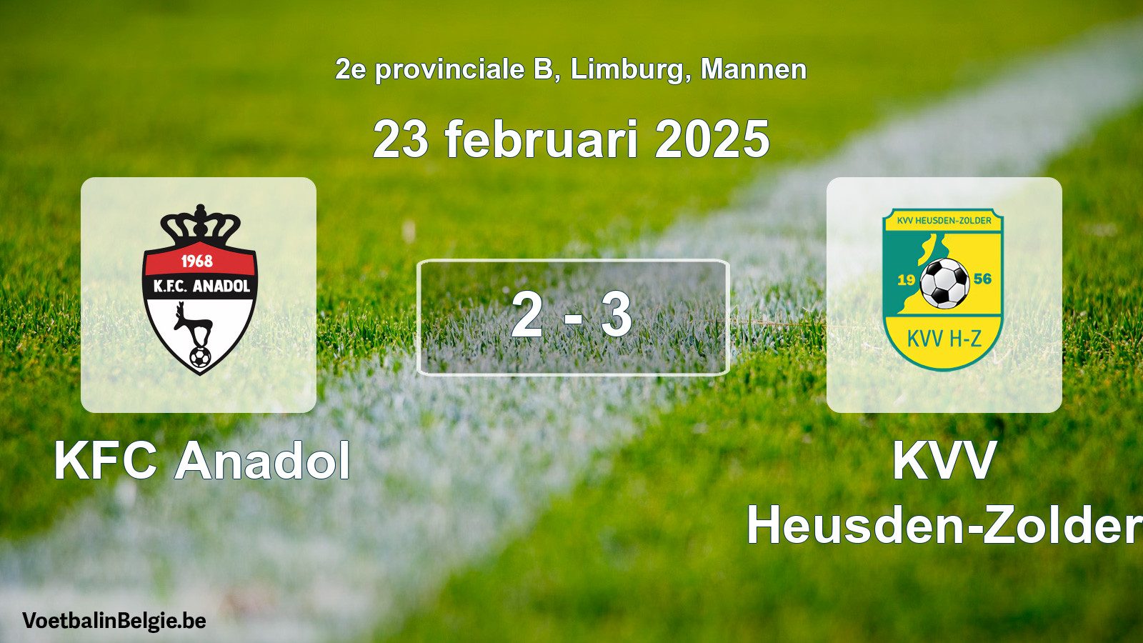 Gespeelde wedstrijd mannenvoetbal: KFC Anadol - KVV Heusden-Zolder 2 - 3 (23 februari 2025)