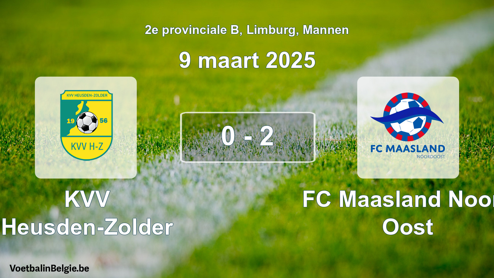 Gespeelde wedstrijd mannenvoetbal: KVV Heusden-Zolder - FC Maasland Noord Oost 0 - 2 (9 maart 2025)