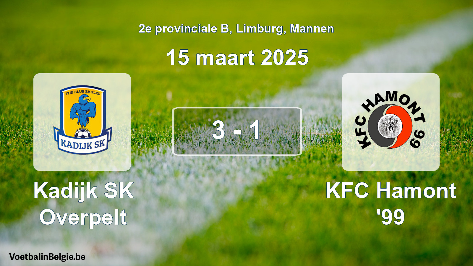 Gespeelde wedstrijd mannenvoetbal: Kadijk SK Overpelt - KFC Hamont '99 3 - 1 (15 maart 2025)