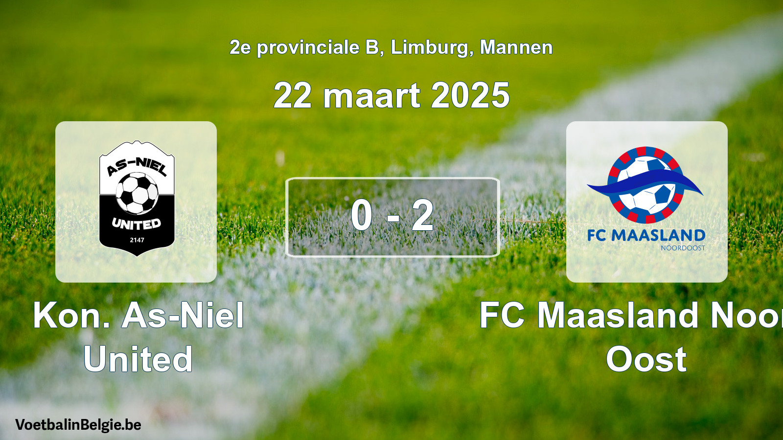 Gespeelde wedstrijd mannenvoetbal: Kon. As-Niel United - FC Maasland Noord Oost 0 - 2 (22 maart 2025)