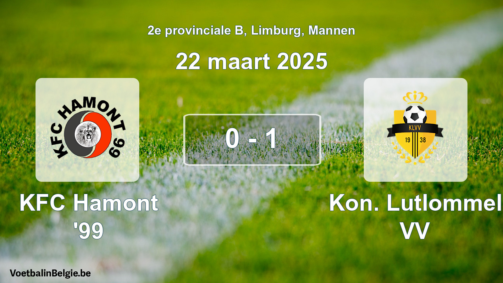 Gespeelde wedstrijd mannenvoetbal: KFC Hamont '99 - Kon. Lutlommel VV 0 - 1 (22 maart 2025)