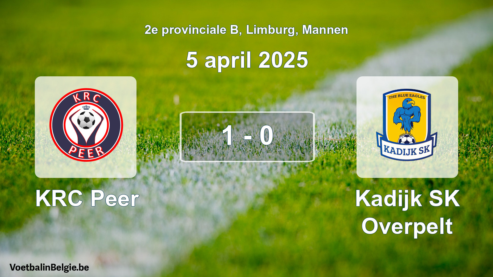 Gespeelde wedstrijd mannenvoetbal: KRC Peer - Kadijk SK Overpelt 1 - 0 (5 april 2025)