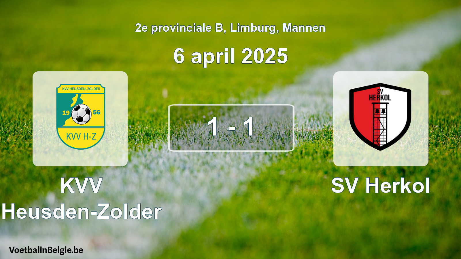Gespeelde wedstrijd mannenvoetbal: KVV Heusden-Zolder - SV Herkol 1 - 1 (6 april 2025)