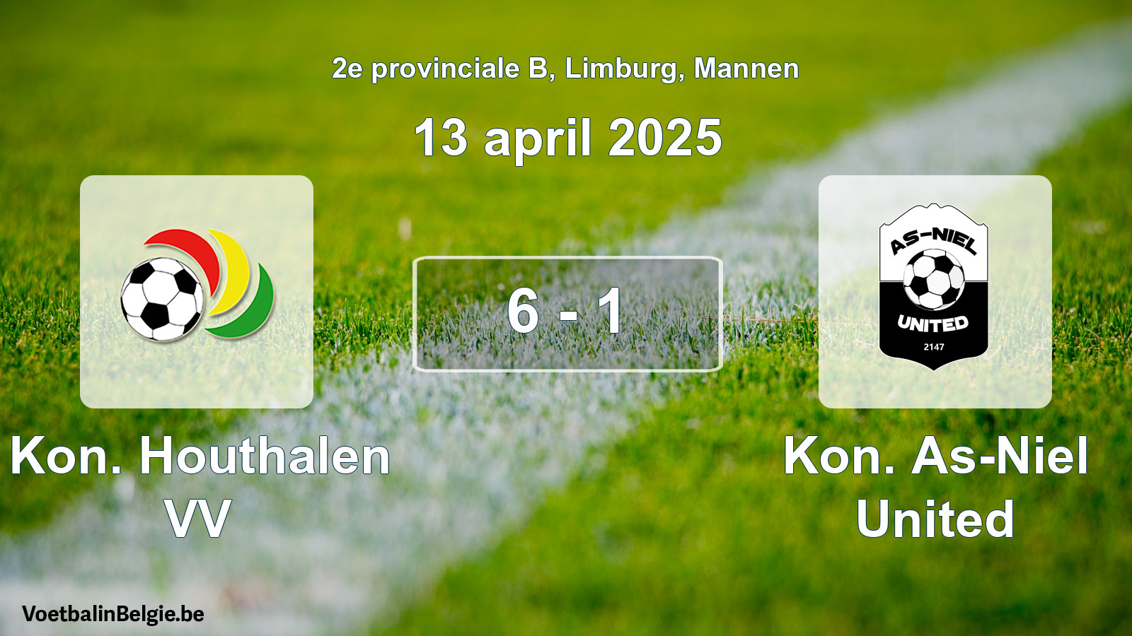 Gespeelde wedstrijd mannenvoetbal: Kon. Houthalen VV - Kon. As-Niel United 6 - 1 (13 april 2025)