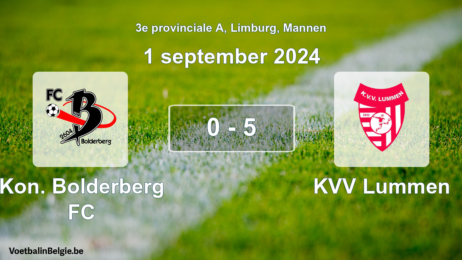 Gespeelde wedstrijd mannenvoetbal: Kon. Bolderberg FC - KVV Lummen 0 - 5 (1 september 2024)