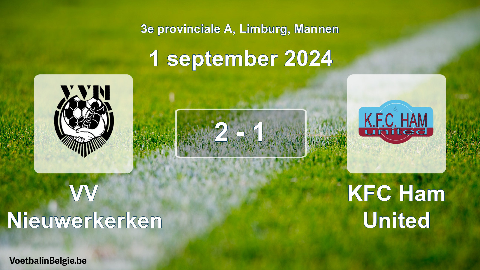 Gespeelde wedstrijd mannenvoetbal: VV Nieuwerkerken - KFC Ham United 2 - 1 (1 september 2024)
