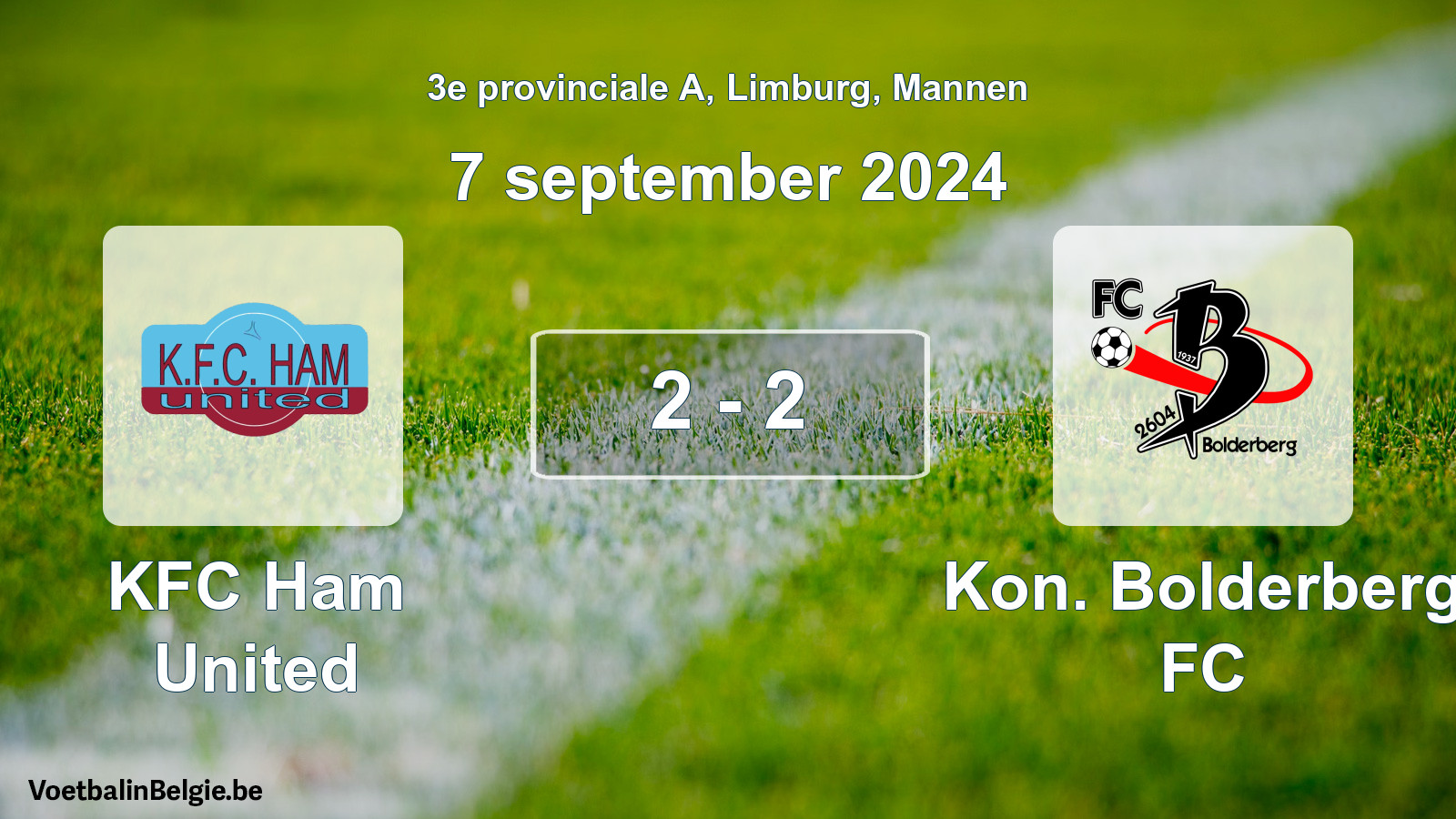 Gespeelde wedstrijd mannenvoetbal: KFC Ham United - Kon. Bolderberg FC 2 - 2 (7 september 2024)