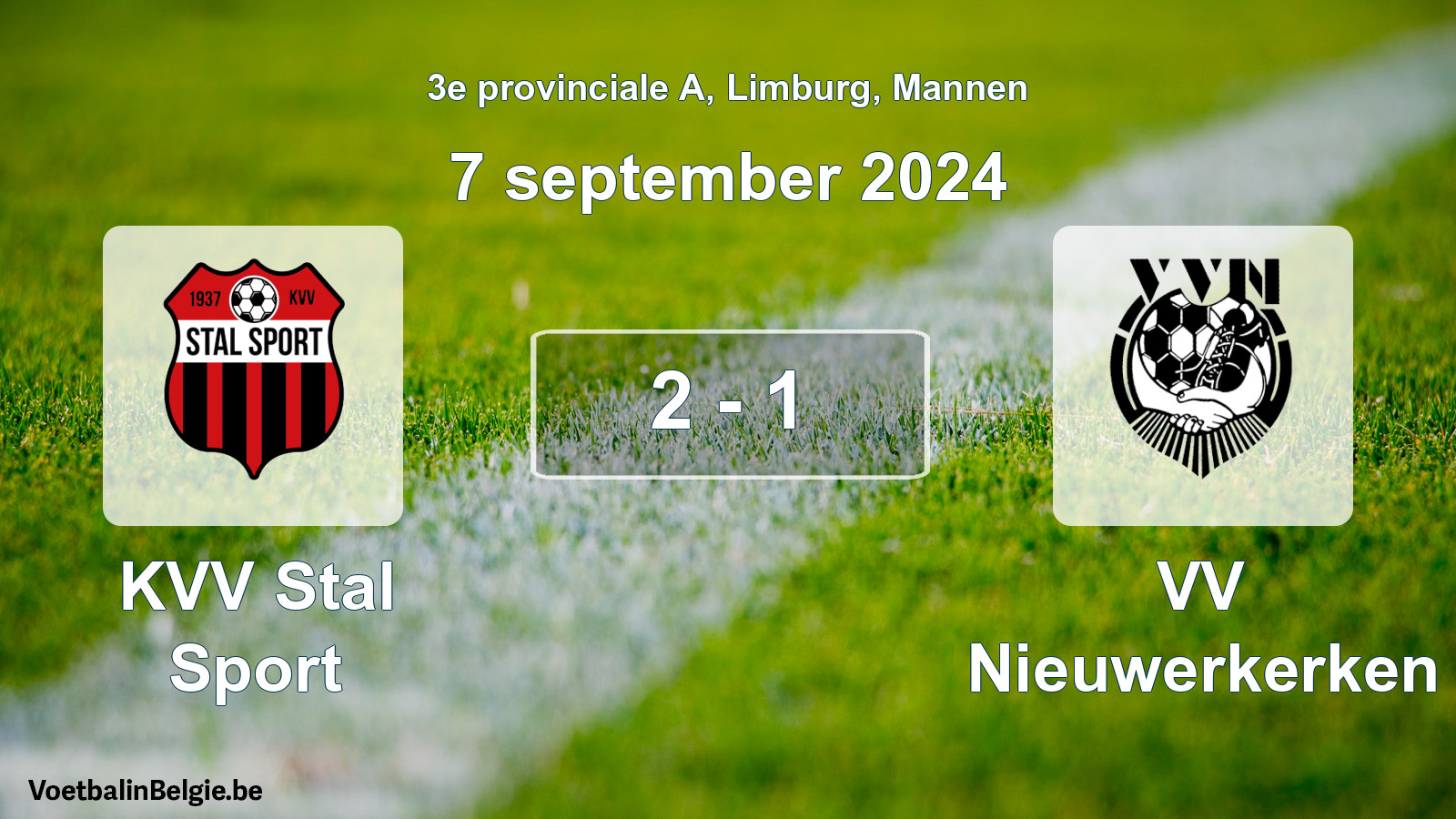 Gespieltes Spiel männer-Fußball: KVV Stal Sport - VV Nieuwerkerken 2 - 1 (7 September 2024)
