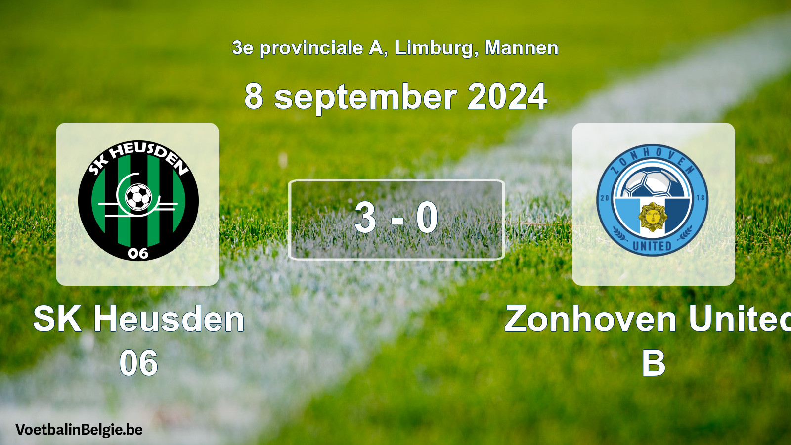 Gespeelde wedstrijd mannenvoetbal: SK Heusden 06 - Zonhoven United B 3 - 0 (8 september 2024)