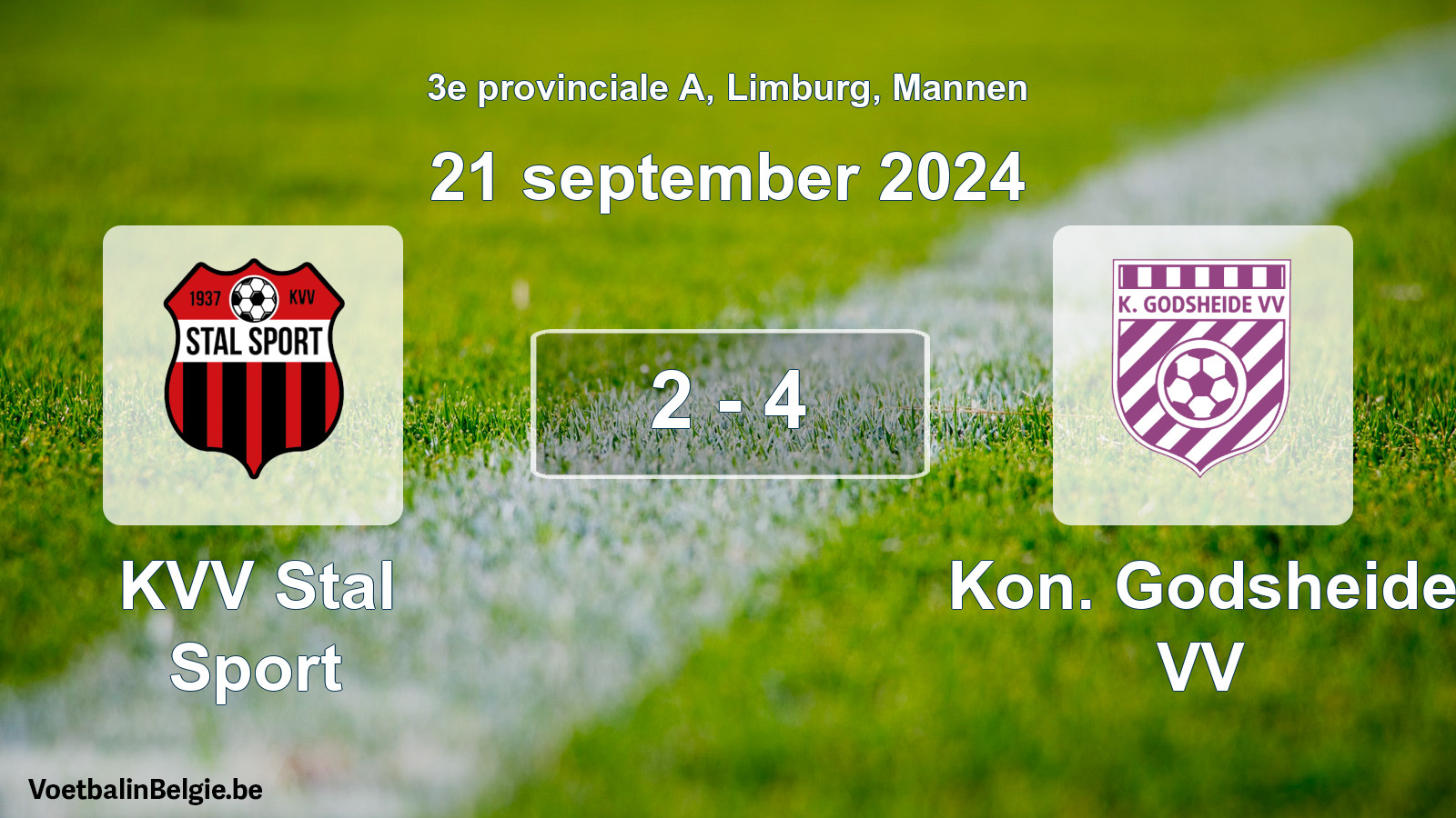 Gespeelde wedstrijd mannenvoetbal: KVV Stal Sport - Kon. Godsheide VV 2 - 4 (21 september 2024)
