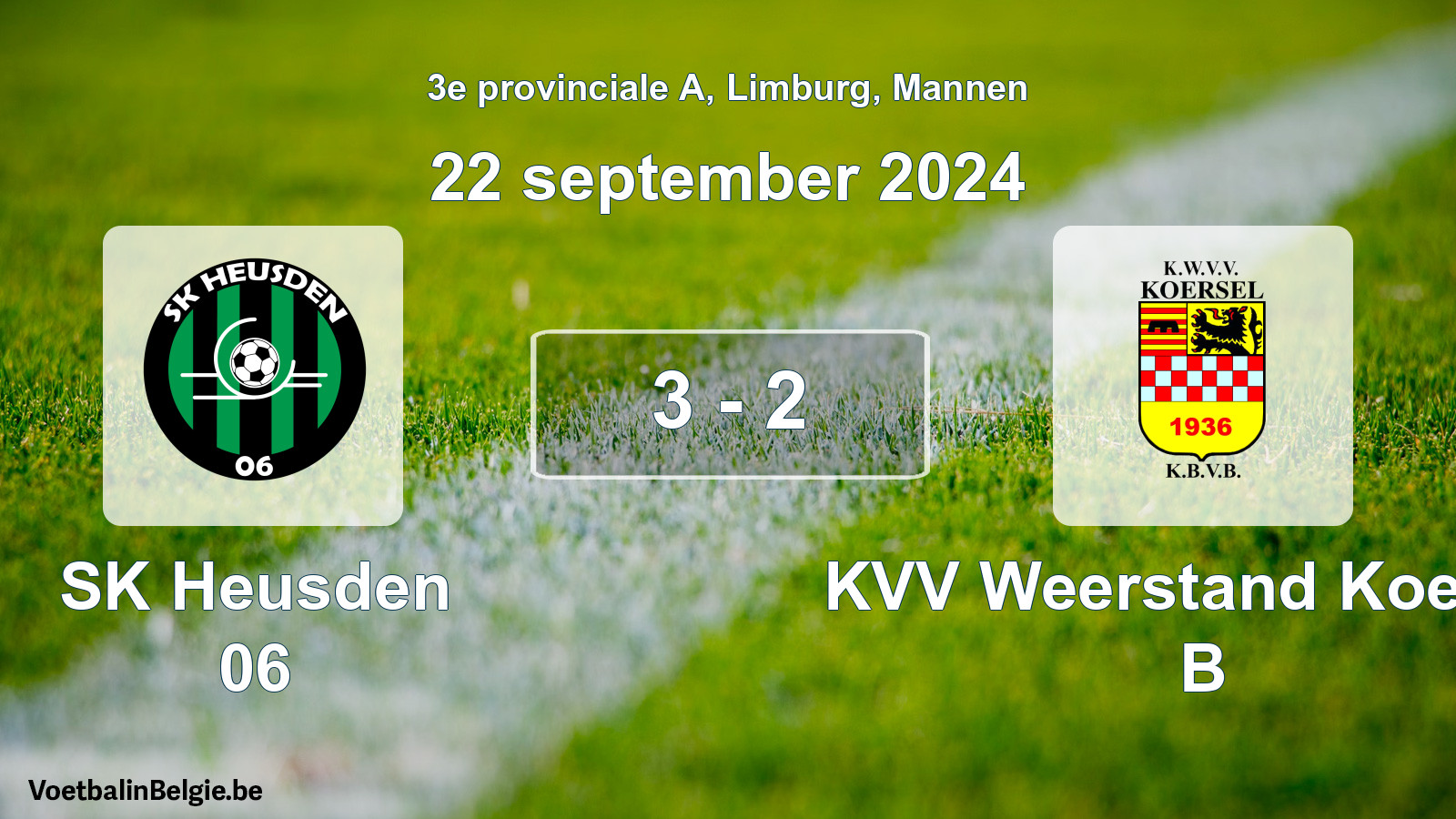 Gespeelde wedstrijd mannenvoetbal: SK Heusden 06 - KVV Weerstand Koersel B 3 - 2 (22 september 2024)
