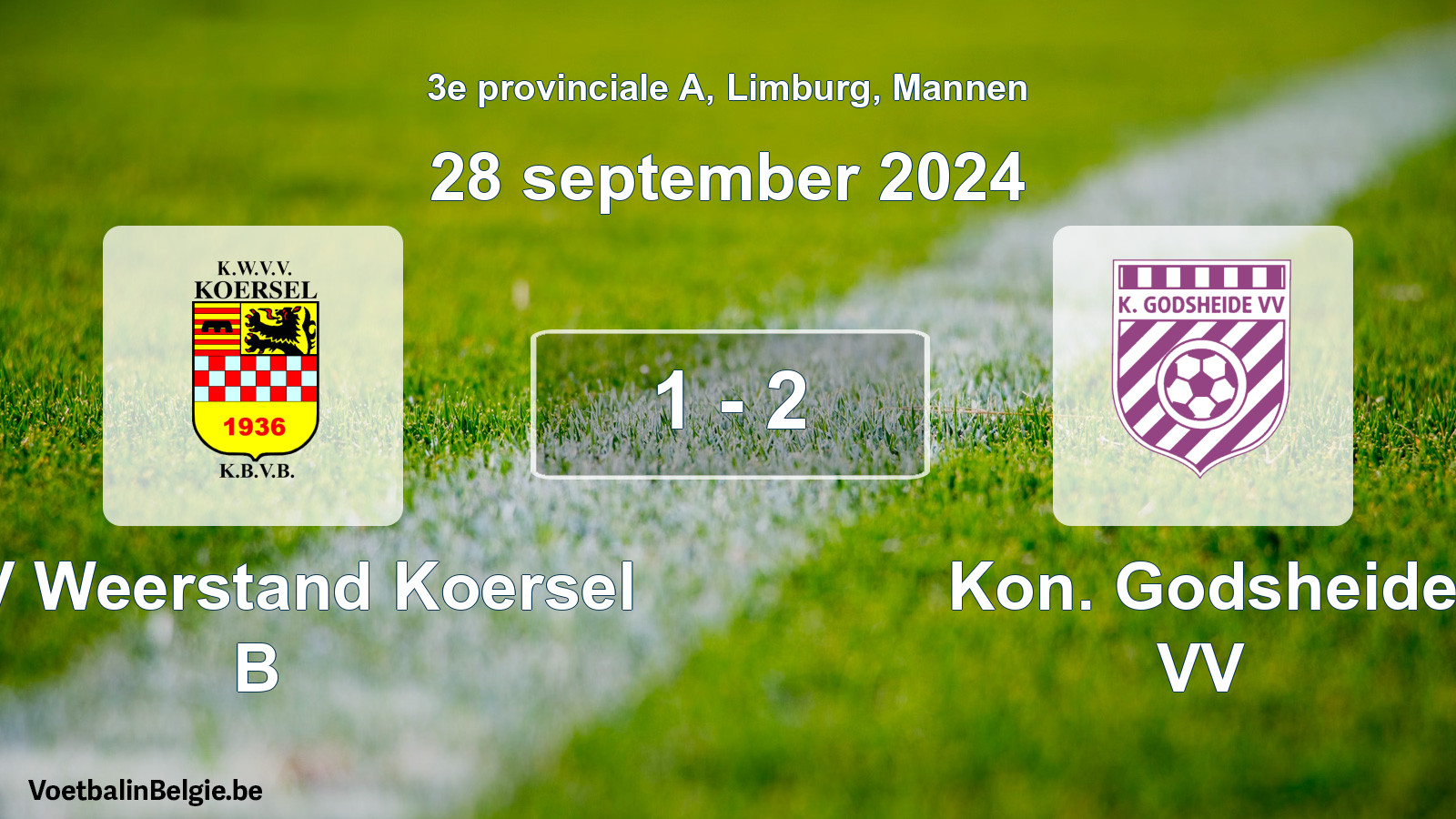 Gespeelde wedstrijd mannenvoetbal: KVV Weerstand Koersel B - Kon. Godsheide VV 1 - 2 (28 september 2024)