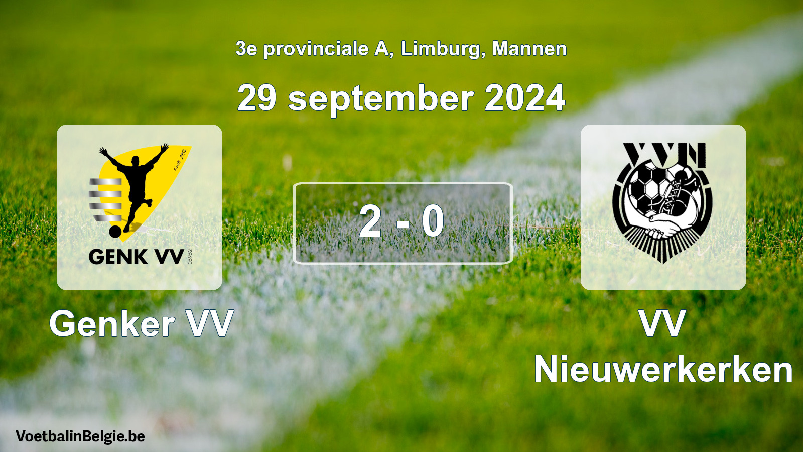 Gespeelde wedstrijd mannenvoetbal: Genker VV - VV Nieuwerkerken 2 - 0 (29 september 2024)