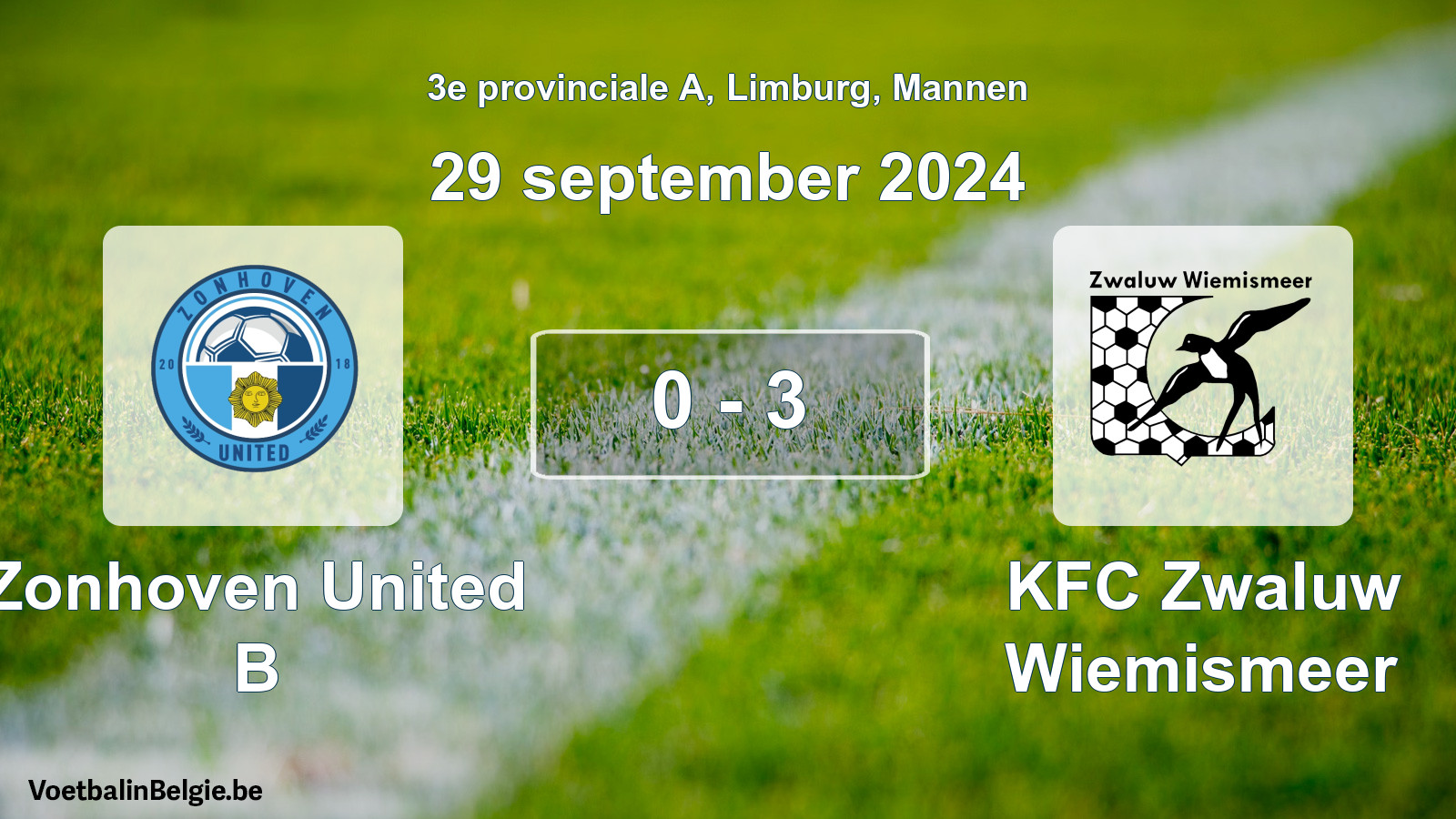 Gespeelde wedstrijd mannenvoetbal: Zonhoven United B - KFC Zwaluw Wiemismeer 0 - 3 (29 september 2024)