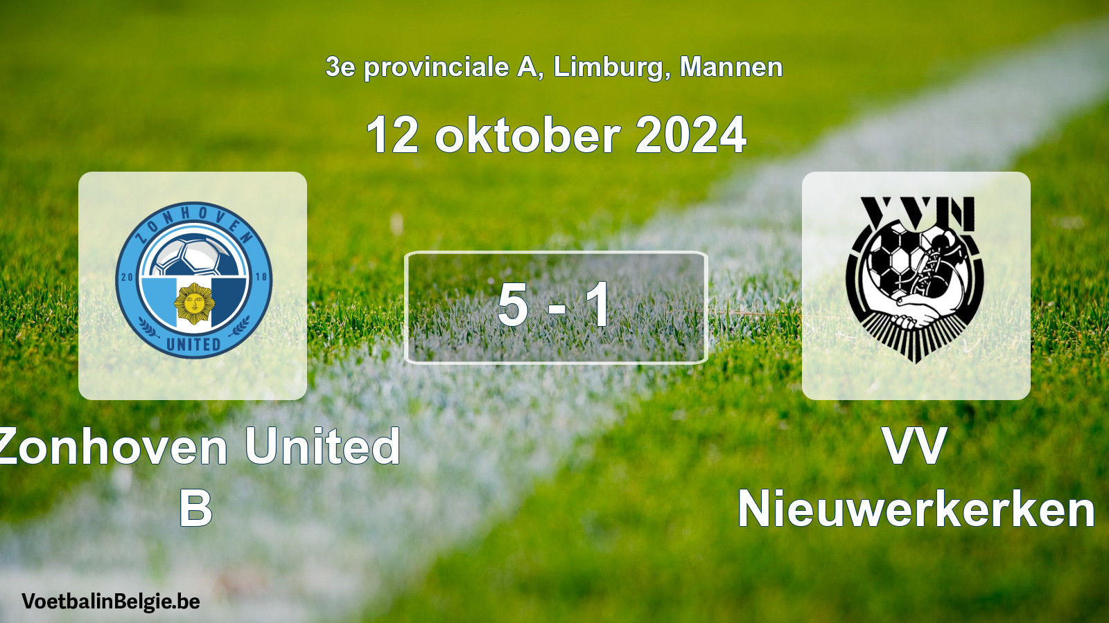 Gespeelde wedstrijd mannenvoetbal: Zonhoven United B - VV Nieuwerkerken 5 - 1 (12 oktober 2024)