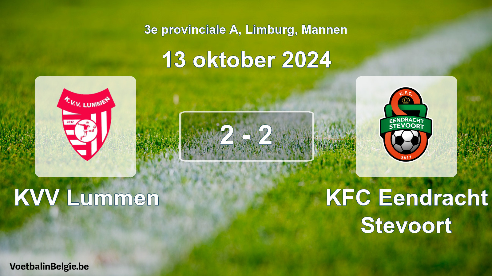 Gespeelde wedstrijd mannenvoetbal: KVV Lummen - KFC Eendracht Stevoort 2 - 2 (13 oktober 2024)