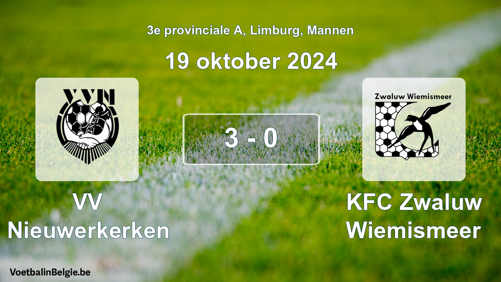 Gespeelde wedstrijd mannenvoetbal: VV Nieuwerkerken - KFC Zwaluw Wiemismeer 3 - 0 (19 oktober 2024)