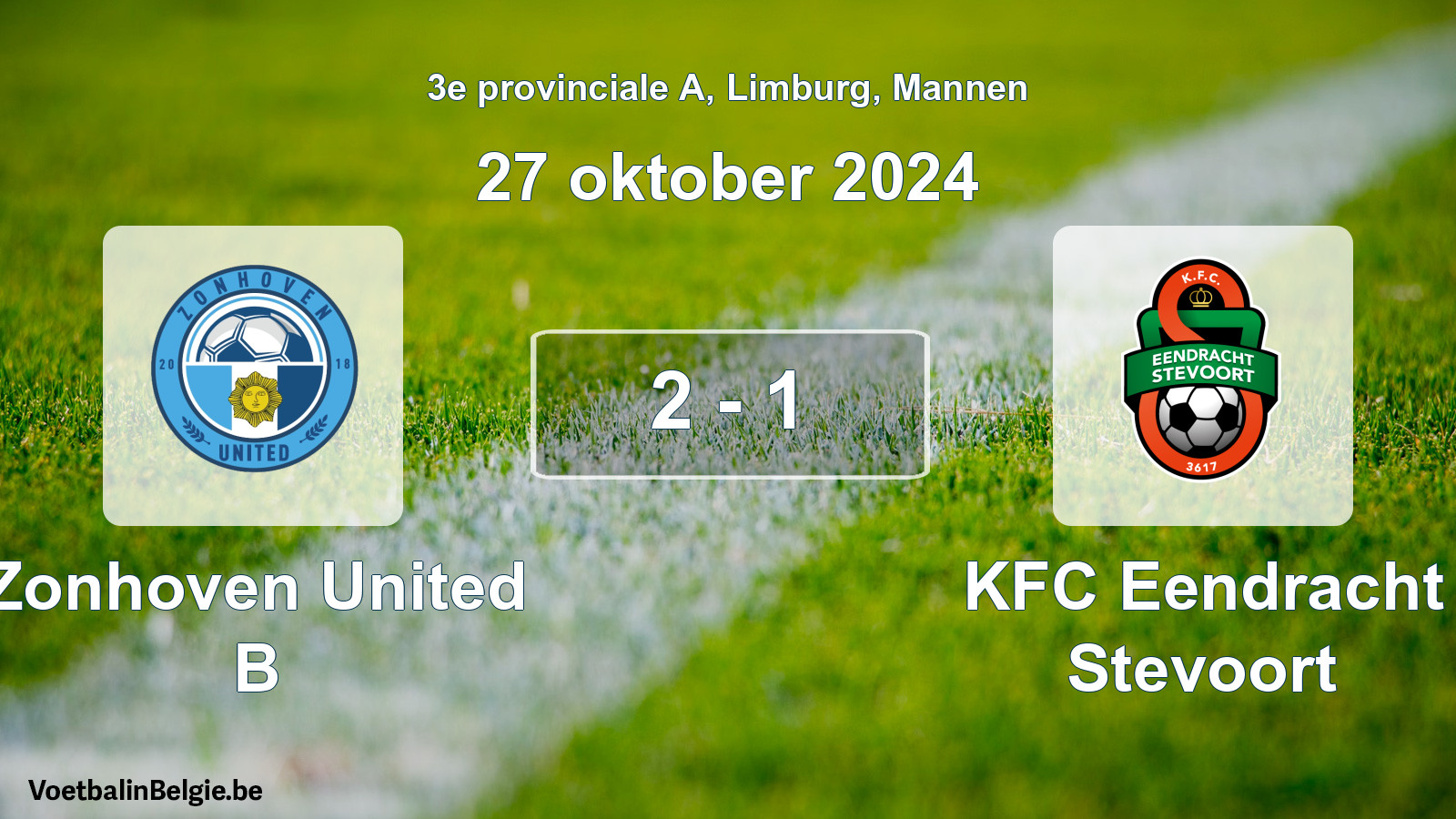 Gespeelde wedstrijd mannenvoetbal: Zonhoven United B - KFC Eendracht Stevoort 2 - 1 (27 oktober 2024)