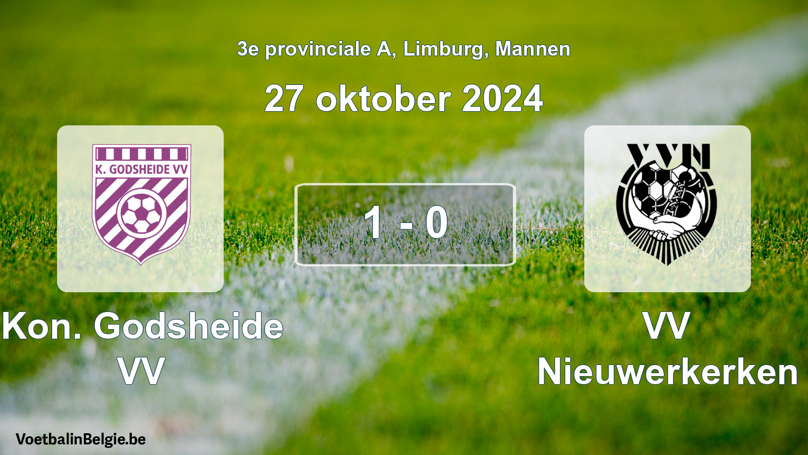 Gespeelde wedstrijd mannenvoetbal: Kon. Godsheide VV - VV Nieuwerkerken 1 - 0 (27 oktober 2024)