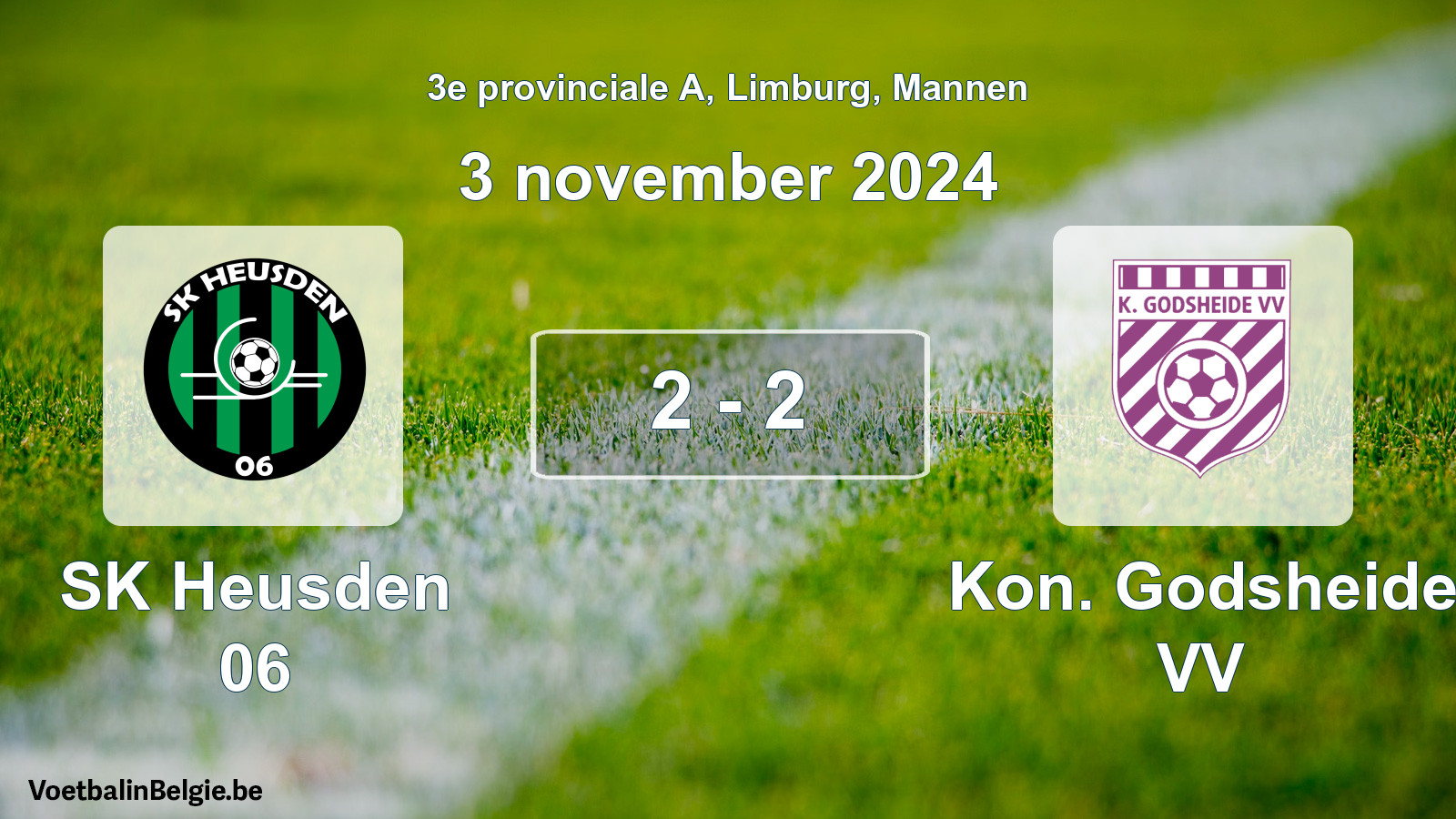 Gespeelde wedstrijd mannenvoetbal: SK Heusden 06 - Kon. Godsheide VV 2 - 2 (3 november 2024)