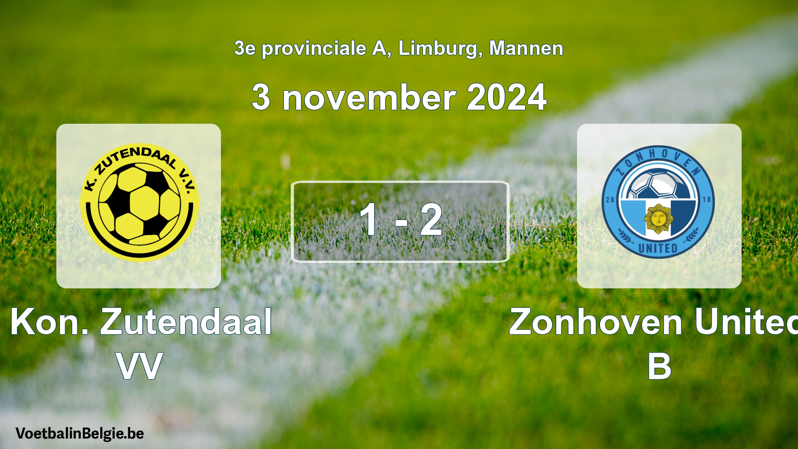 Gespeelde wedstrijd mannenvoetbal: Kon. Zutendaal VV - Zonhoven United B 1 - 2 (3 november 2024)
