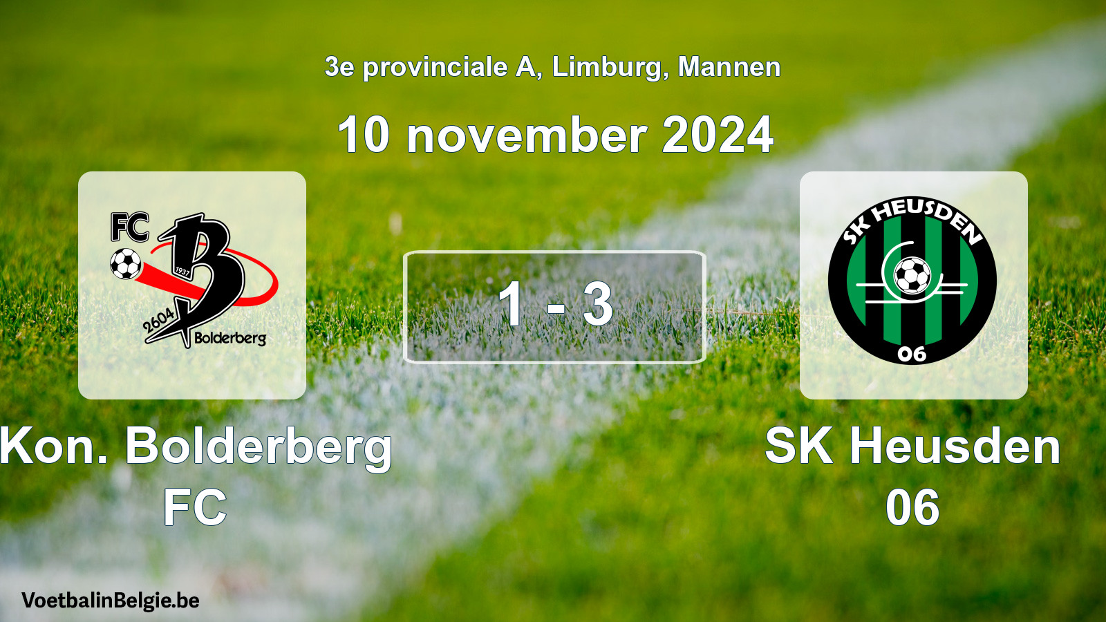 Gespeelde wedstrijd mannenvoetbal: Kon. Bolderberg FC - SK Heusden 06 1 - 3 (10 november 2024)