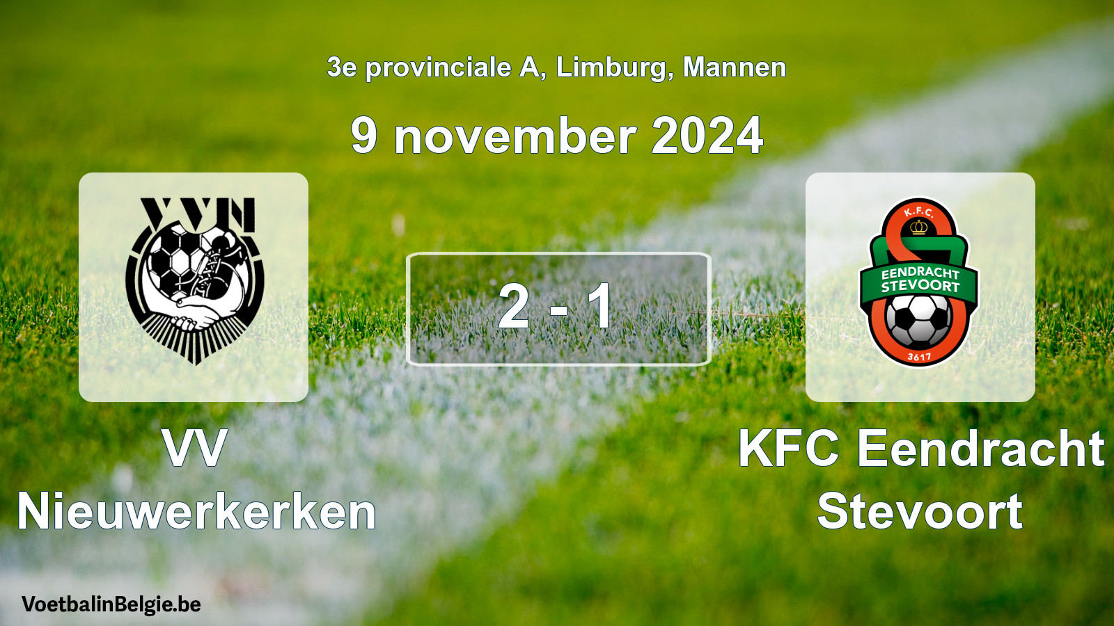 Gespeelde wedstrijd mannenvoetbal: VV Nieuwerkerken - KFC Eendracht Stevoort 2 - 1 (9 november 2024)
