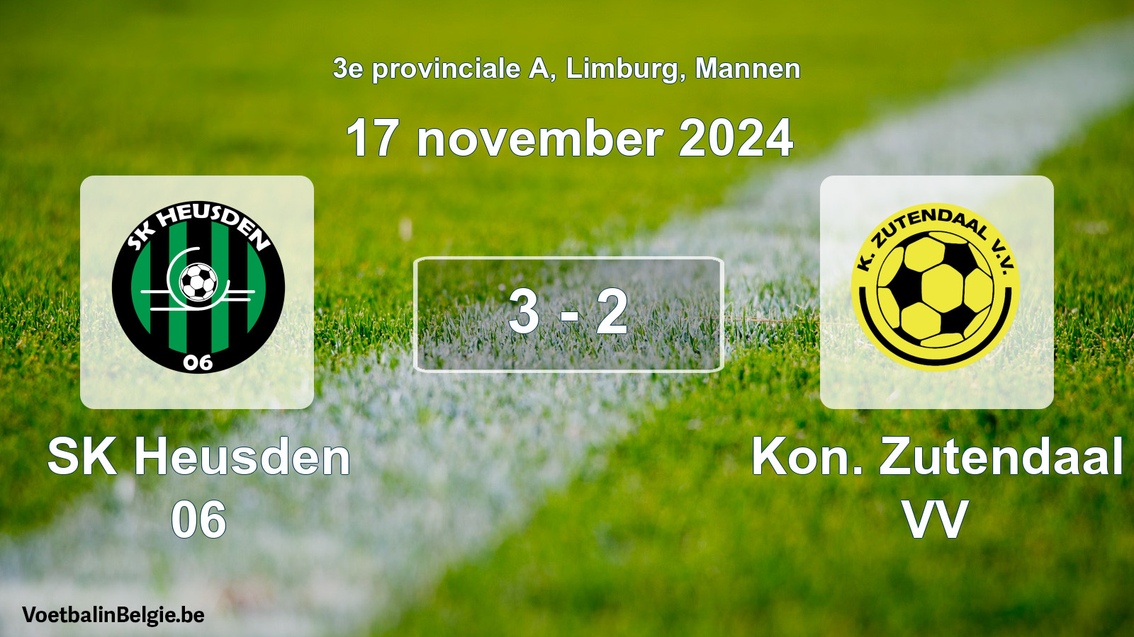 Gespeelde wedstrijd mannenvoetbal: SK Heusden 06 - Kon. Zutendaal VV 3 - 2 (17 november 2024)