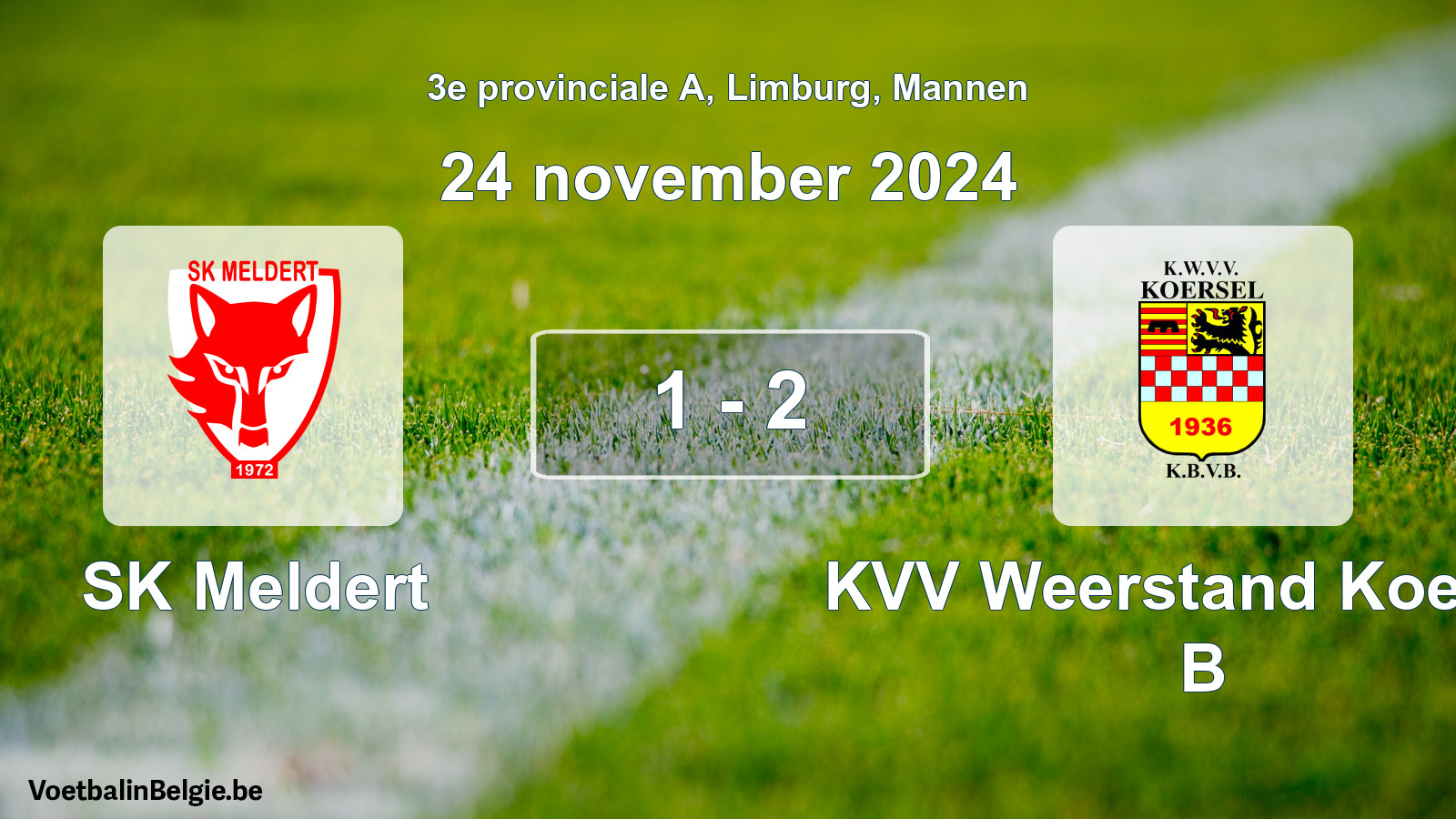Gespeelde wedstrijd mannenvoetbal: SK Meldert - KVV Weerstand Koersel B 1 - 2 (24 november 2024)