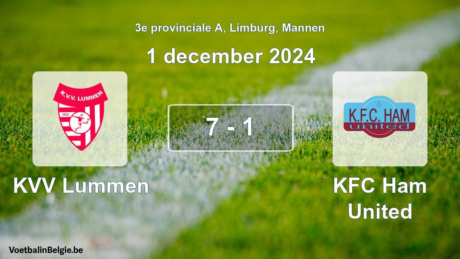 Gespeelde wedstrijd mannenvoetbal: KVV Lummen - KFC Ham United 7 - 1 (1 december 2024)