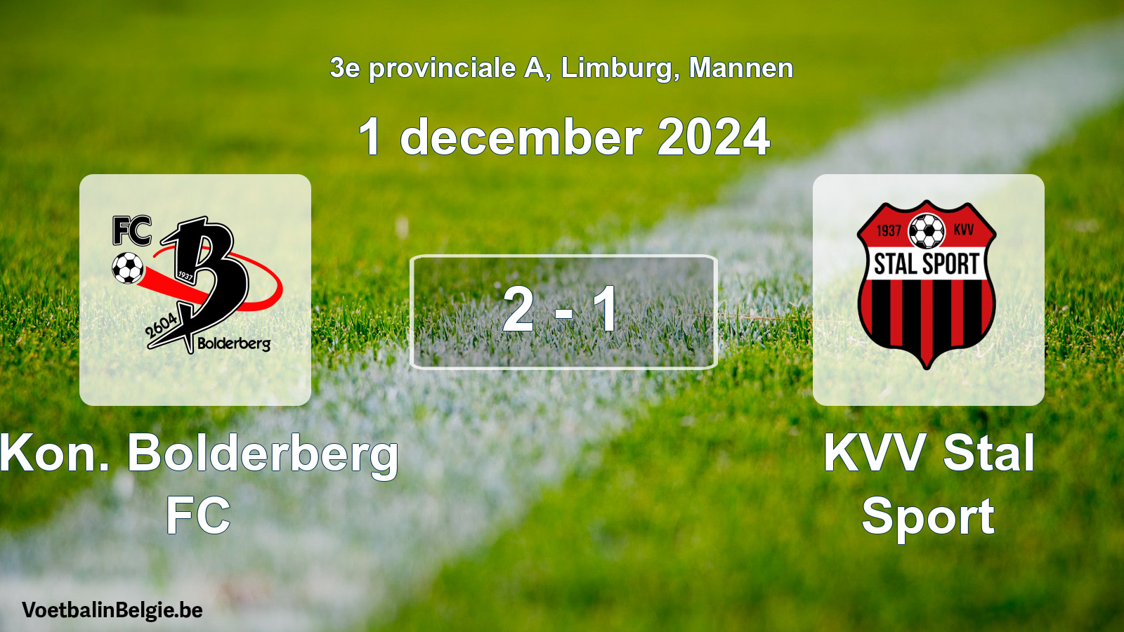 Gespeelde wedstrijd mannenvoetbal: Kon. Bolderberg FC - KVV Stal Sport 2 - 1 (1 december 2024)