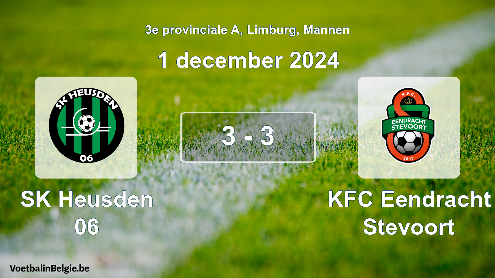 Gespeelde wedstrijd mannenvoetbal: SK Heusden 06 - KFC Eendracht Stevoort 3 - 3 (1 december 2024)