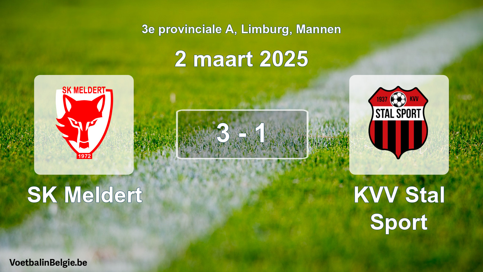 Gespeelde wedstrijd mannenvoetbal: SK Meldert - KVV Stal Sport 3 - 1 (2 maart 2025)