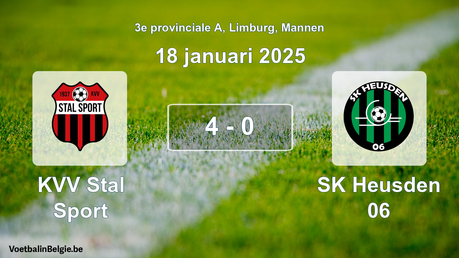 Gespeelde wedstrijd mannenvoetbal: KVV Stal Sport - SK Heusden 06 4 - 0 (18 januari 2025)