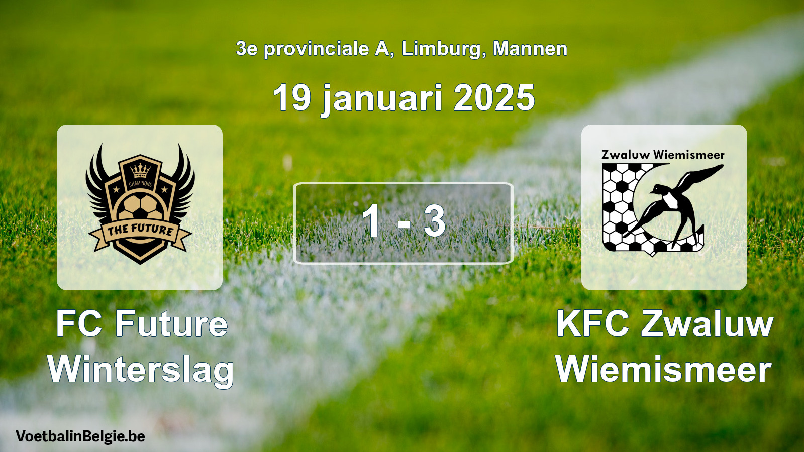 Gespeelde wedstrijd mannenvoetbal: FC Future Winterslag - KFC Zwaluw Wiemismeer 1 - 3 (19 januari 2025)