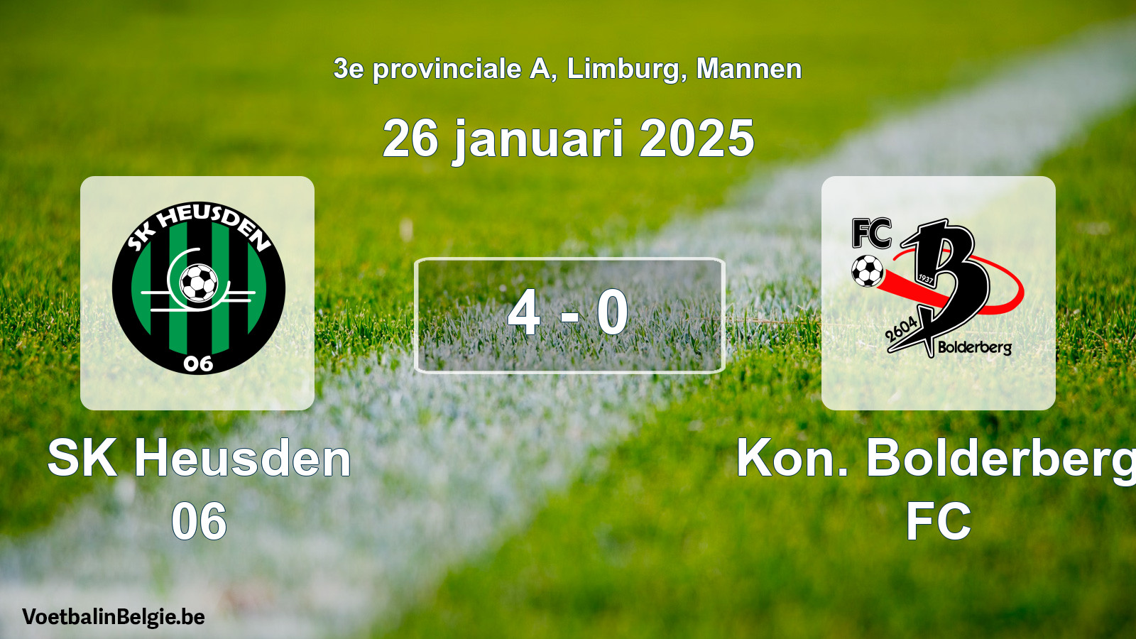 Gespeelde wedstrijd mannenvoetbal: SK Heusden 06 - Kon. Bolderberg FC 4 - 0 (26 januari 2025)