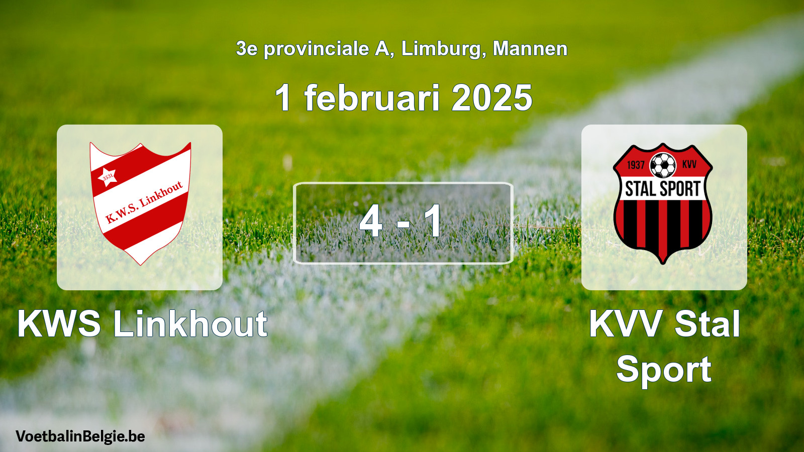 Gespeelde wedstrijd mannenvoetbal: KWS Linkhout - KVV Stal Sport 4 - 1 (1 februari 2025)