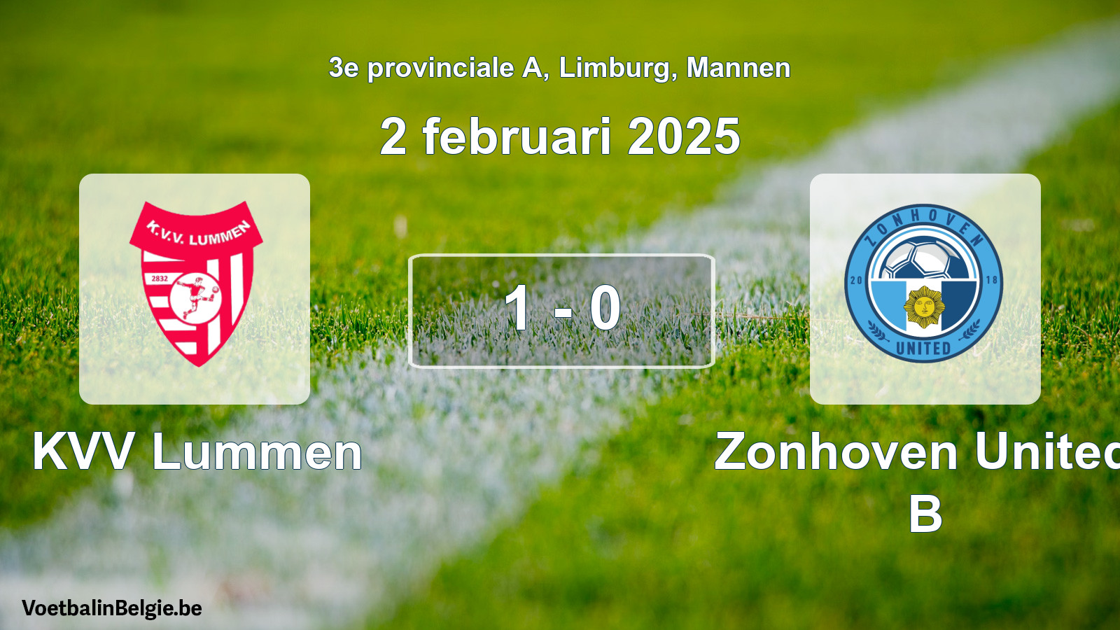 Gespeelde wedstrijd mannenvoetbal: KVV Lummen - Zonhoven United B 1 - 0 (2 februari 2025)