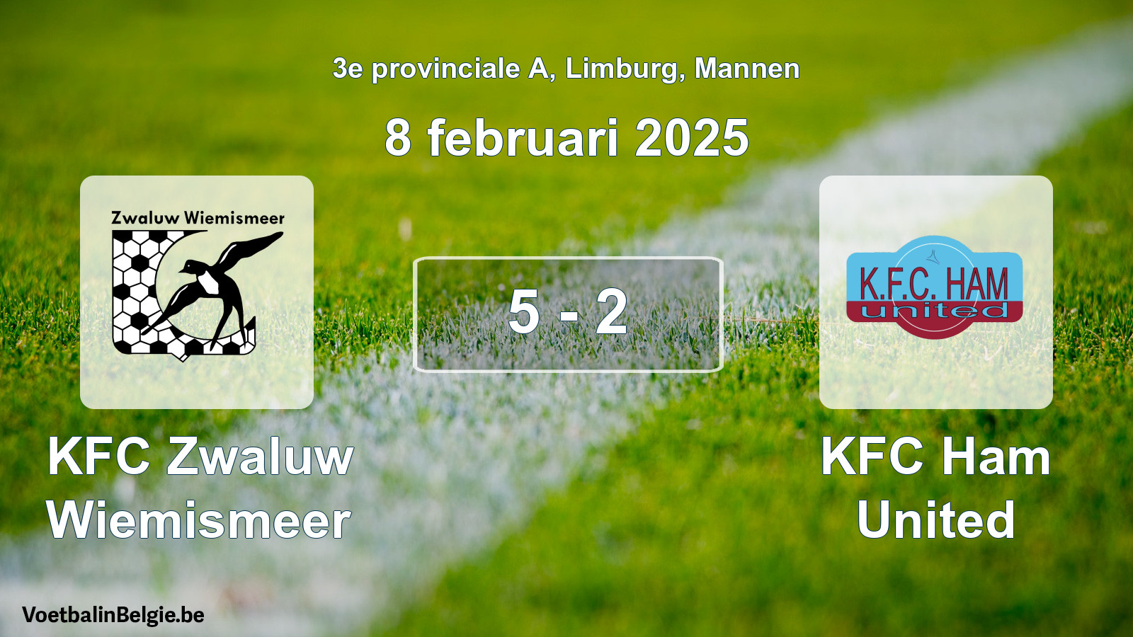 Gespeelde wedstrijd mannenvoetbal: KFC Zwaluw Wiemismeer - KFC Ham United 5 - 2 (8 februari 2025)